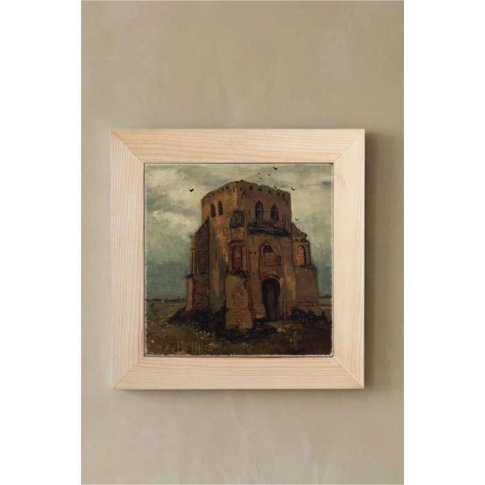 Vincent Van Gogh - Nuenende Eski Kilise Kulesi - Doğal Ahşap Çerçeveli Taş Tablo