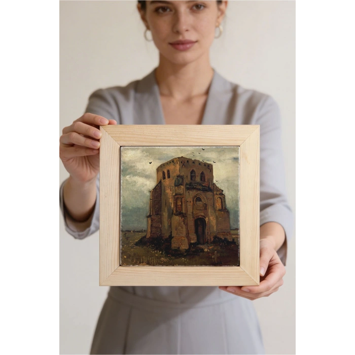 Vincent Van Gogh - Nuenende Eski Kilise Kulesi - Doğal Ahşap Çerçeveli Taş Tablo