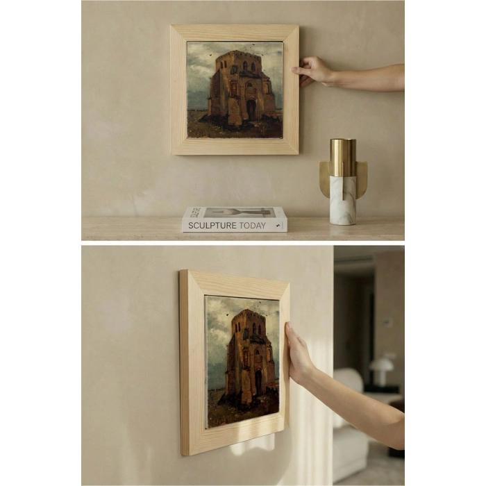 Vincent Van Gogh - Nuenende Eski Kilise Kulesi - Doğal Ahşap Çerçeveli Taş Tablo