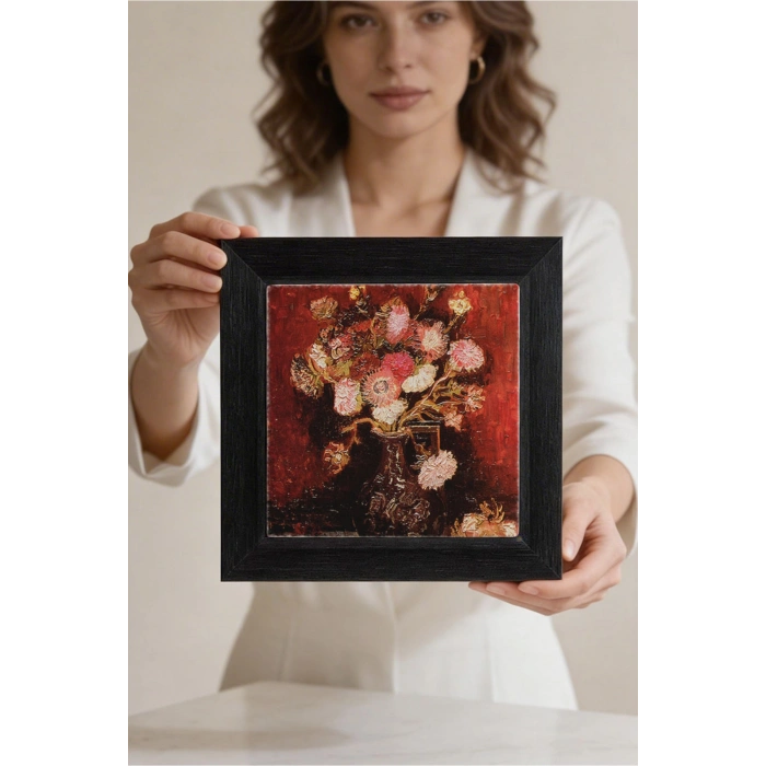 Vincent Van Gogh - Fleurs - Doğal Ahşap Çerçeveli Taş Tablo