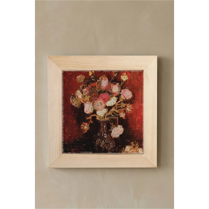 Vincent Van Gogh - Fleurs - Doğal Ahşap Çerçeveli Taş Tablo