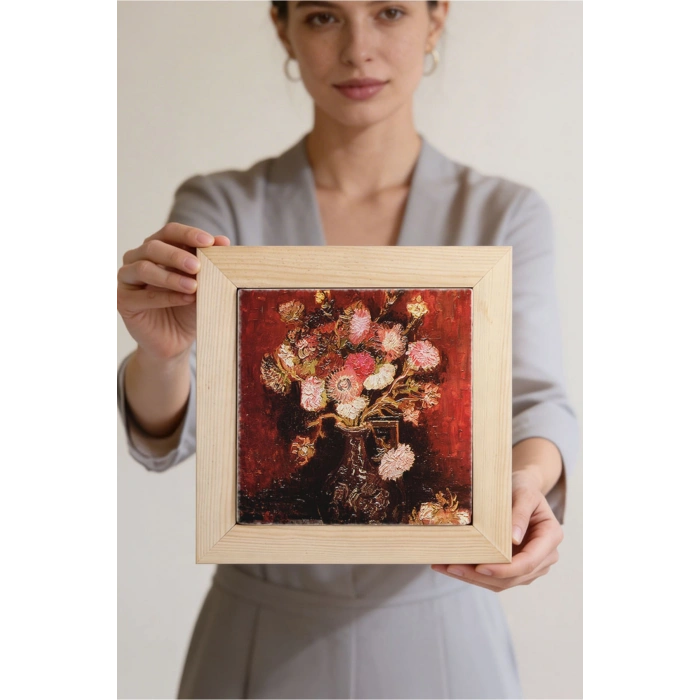 Vincent Van Gogh - Fleurs - Doğal Ahşap Çerçeveli Taş Tablo