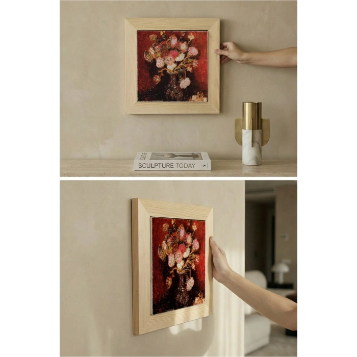 Vincent Van Gogh - Fleurs - Doğal Ahşap Çerçeveli Taş Tablo