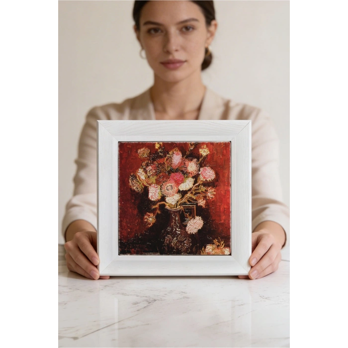 Vincent Van Gogh - Fleurs - Doğal Ahşap Çerçeveli Taş Tablo