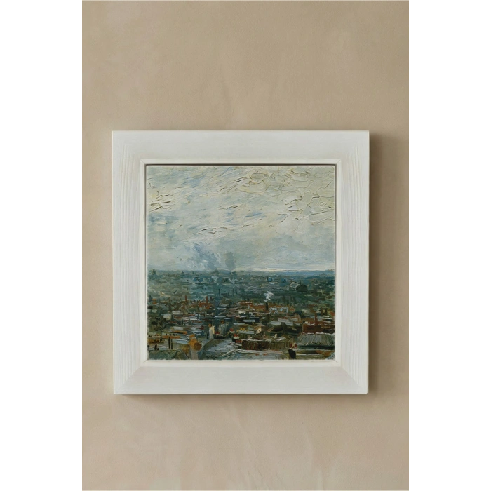 Vincent Van Gogh - Vue de Paris prise de Montmartre - Doğal Ahşap Çerçeveli Taş Tablo