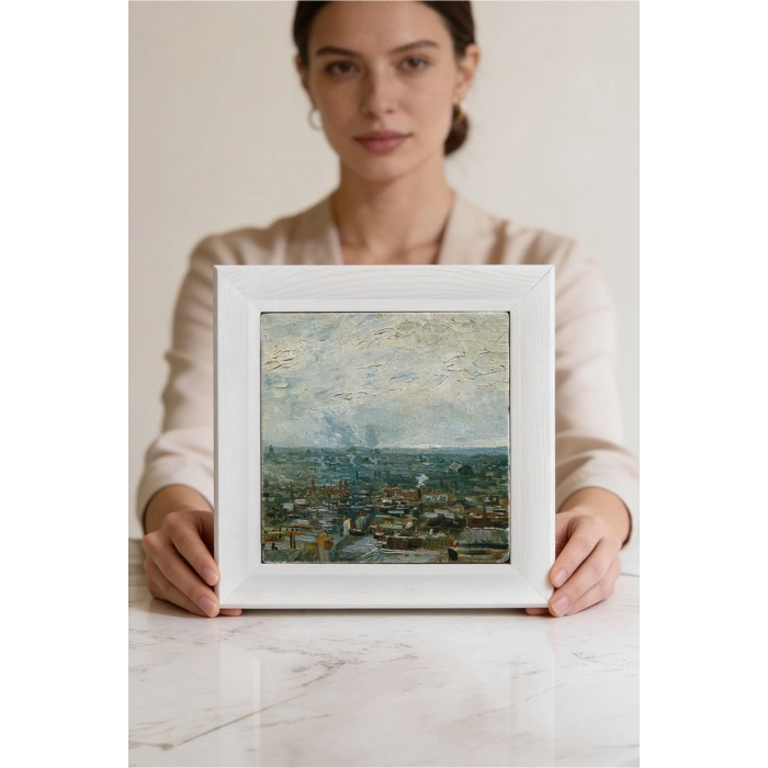 Vincent Van Gogh - Vue de Paris prise de Montmartre - Doğal Ahşap Çerçeveli Taş Tablo