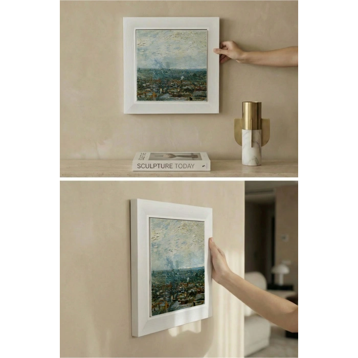 Vincent Van Gogh - Vue de Paris prise de Montmartre - Doğal Ahşap Çerçeveli Taş Tablo