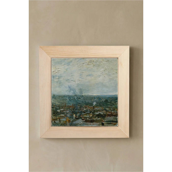 Vincent Van Gogh - Vue de Paris prise de Montmartre - Doğal Ahşap Çerçeveli Taş Tablo