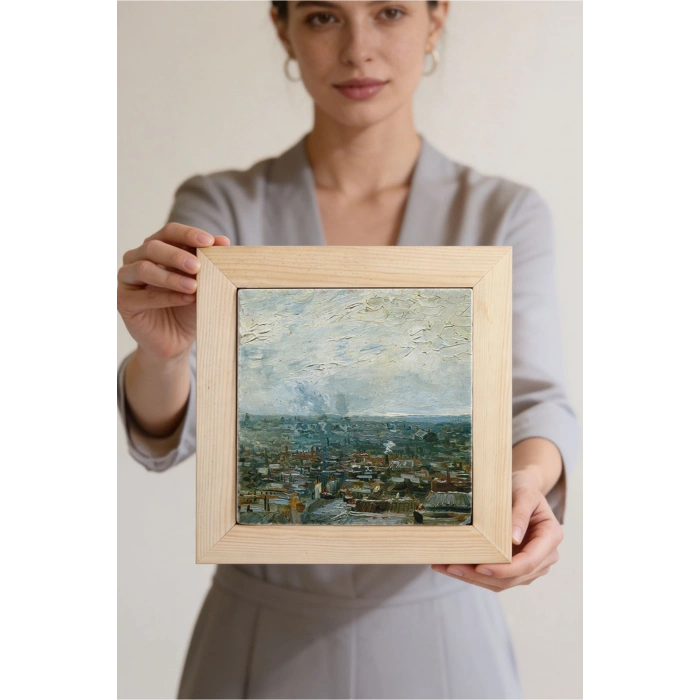 Vincent Van Gogh - Vue de Paris prise de Montmartre - Doğal Ahşap Çerçeveli Taş Tablo