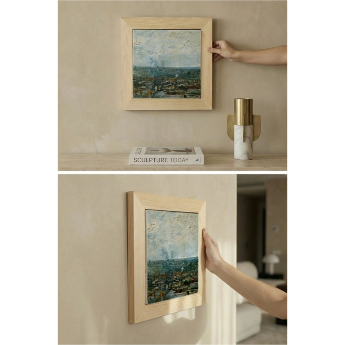 Vincent Van Gogh - Vue de Paris prise de Montmartre - Doğal Ahşap Çerçeveli Taş Tablo