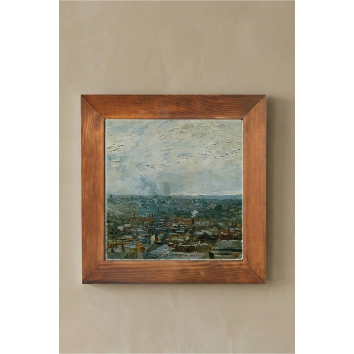 Vincent Van Gogh - Vue de Paris prise de Montmartre - Doğal Ahşap Çerçeveli Taş Tablo