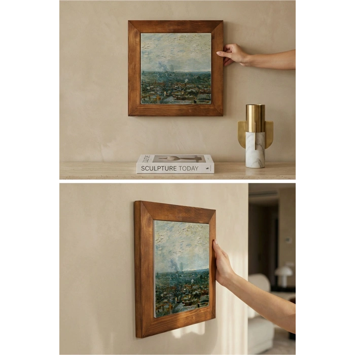 Vincent Van Gogh - Vue de Paris prise de Montmartre - Doğal Ahşap Çerçeveli Taş Tablo