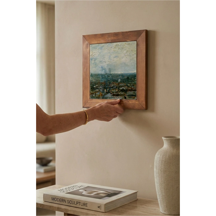 Vincent Van Gogh - Vue de Paris prise de Montmartre - Doğal Ahşap Çerçeveli Taş Tablo