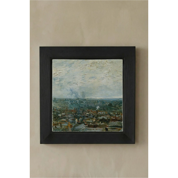 Vincent Van Gogh - Vue de Paris prise de Montmartre - Doğal Ahşap Çerçeveli Taş Tablo