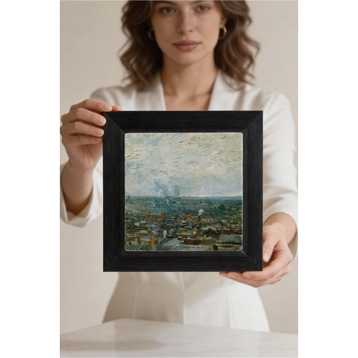 Vincent Van Gogh - Vue de Paris prise de Montmartre - Doğal Ahşap Çerçeveli Taş Tablo