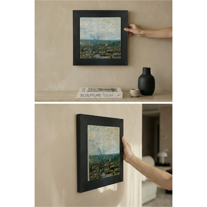 Vincent Van Gogh - Vue de Paris prise de Montmartre - Doğal Ahşap Çerçeveli Taş Tablo