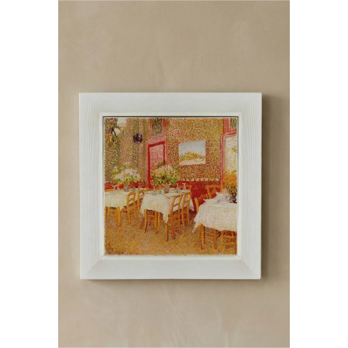 Vincent Van Gogh - Intérieur de restaurant - Doğal Ahşap Çerçeveli Taş Tablo