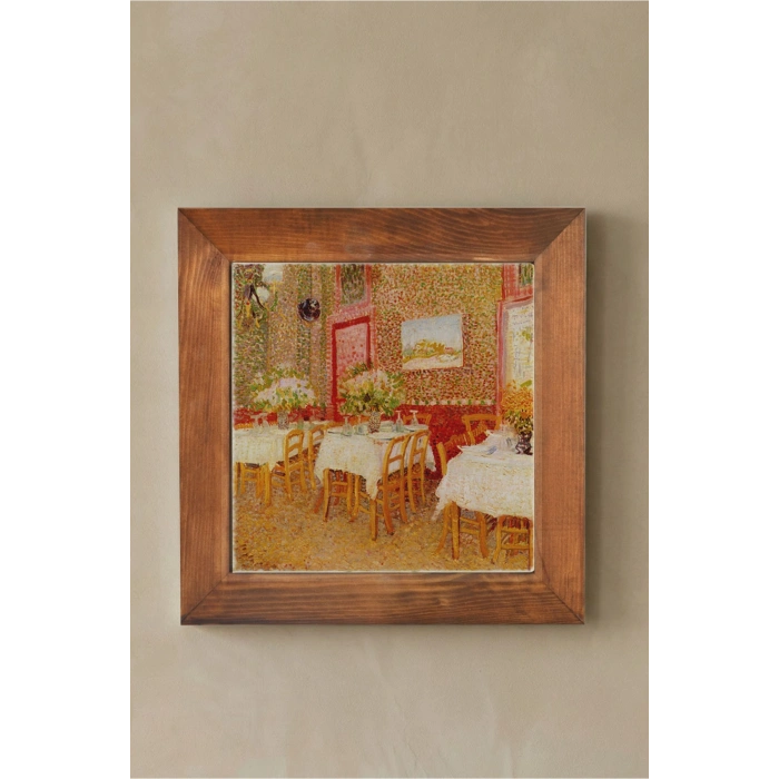 Vincent Van Gogh - Intérieur de restaurant - Doğal Ahşap Çerçeveli Taş Tablo