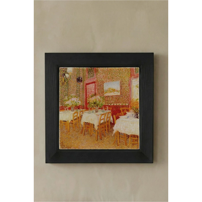 Vincent Van Gogh - Intérieur de restaurant - Doğal Ahşap Çerçeveli Taş Tablo