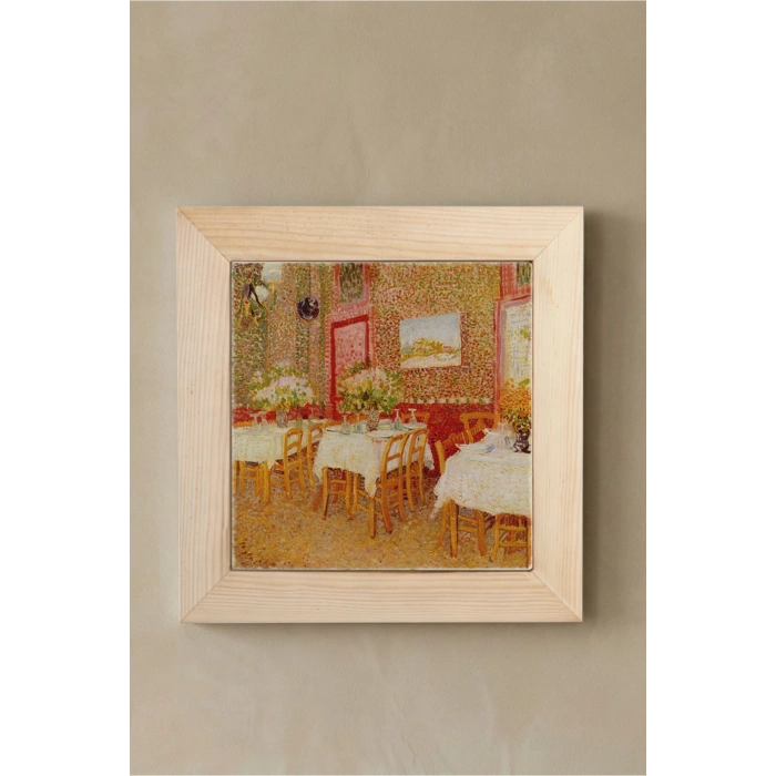 Vincent Van Gogh - Intérieur de restaurant - Doğal Ahşap Çerçeveli Taş Tablo