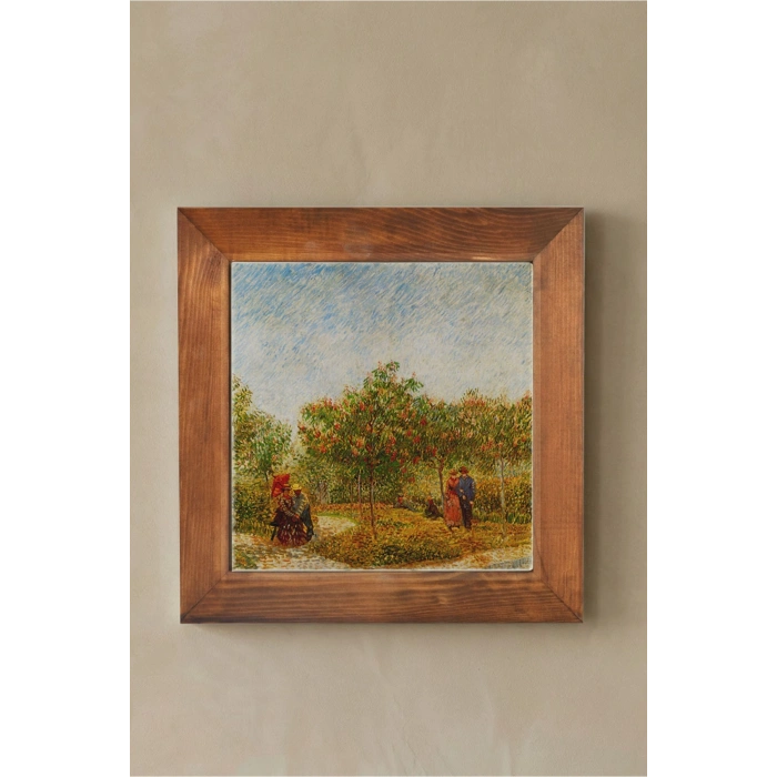 Vincent Van Gogh - Garden With Courting Couples - Doğal Ahşap Çerçeveli Taş Tablo