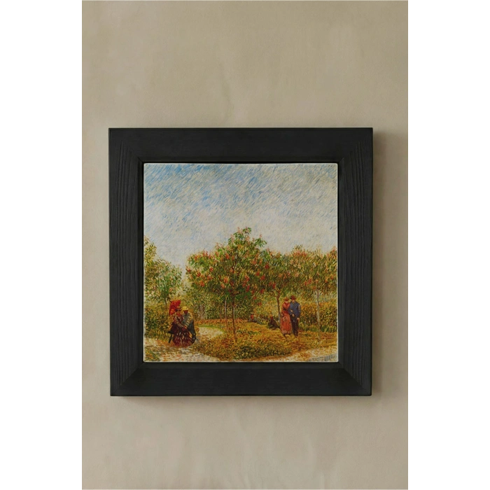 Vincent Van Gogh - Garden With Courting Couples - Doğal Ahşap Çerçeveli Taş Tablo