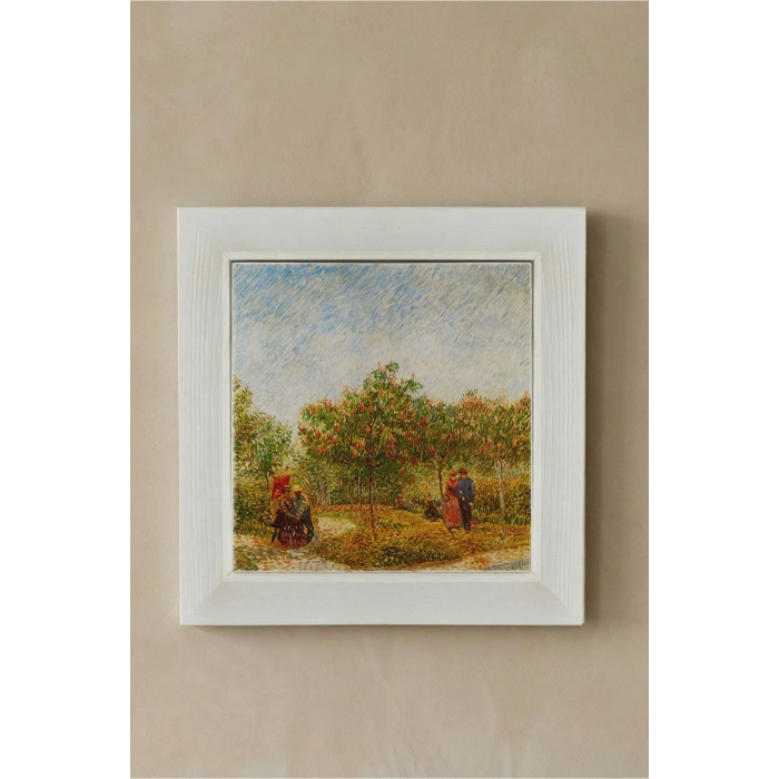 Vincent Van Gogh - Garden With Courting Couples - Doğal Ahşap Çerçeveli Taş Tablo