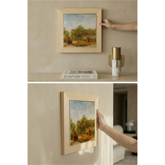 Vincent Van Gogh - Garden With Courting Couples - Doğal Ahşap Çerçeveli Taş Tablo
