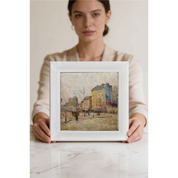 Vincent Van Gogh - Boulevard de Clichy - Doğal Ahşap Çerçeveli Taş Tablo