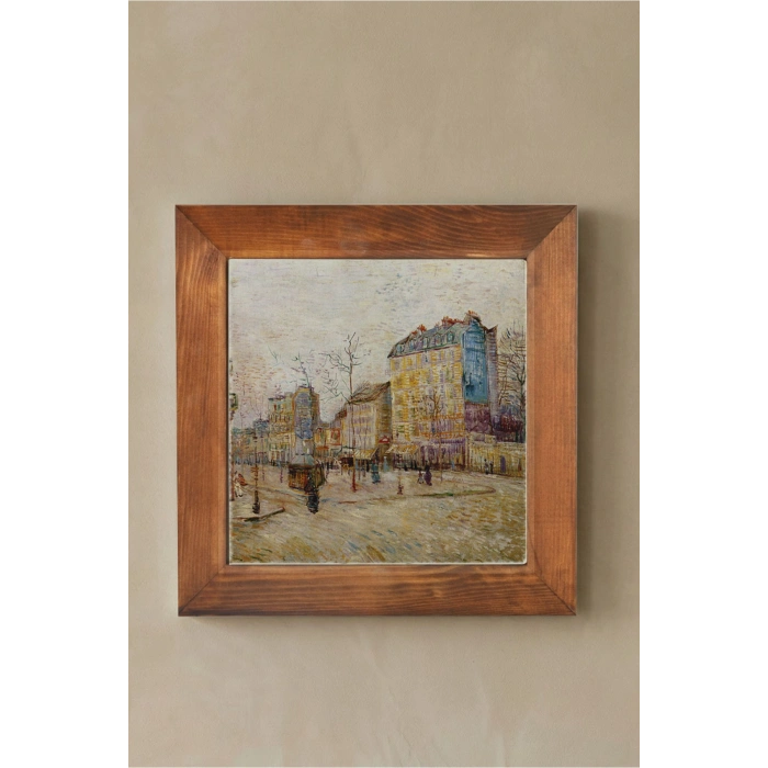 Vincent Van Gogh - Boulevard de Clichy - Doğal Ahşap Çerçeveli Taş Tablo