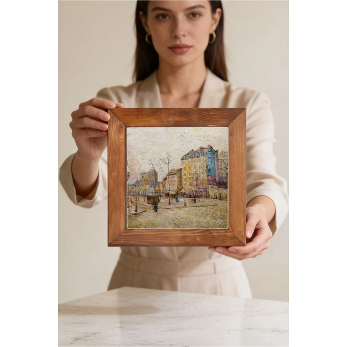 Vincent Van Gogh - Boulevard de Clichy - Doğal Ahşap Çerçeveli Taş Tablo
