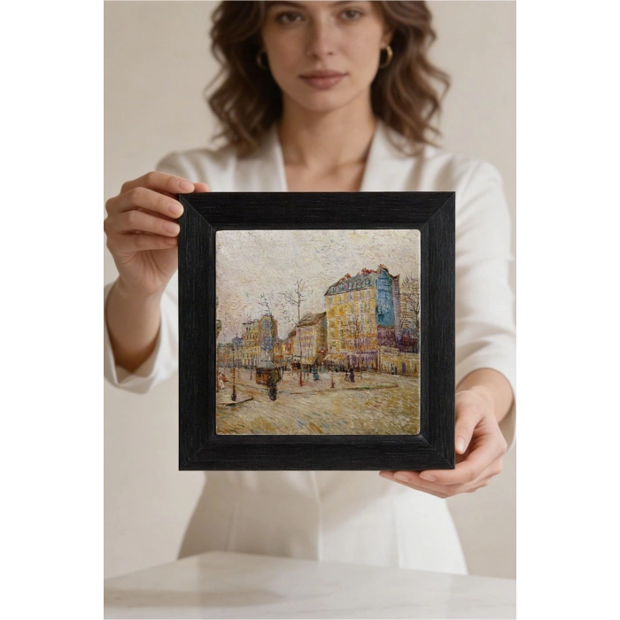Vincent Van Gogh - Boulevard de Clichy - Doğal Ahşap Çerçeveli Taş Tablo