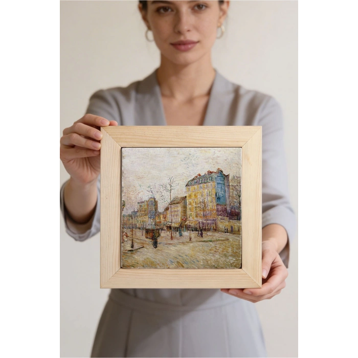 Vincent Van Gogh - Boulevard de Clichy - Doğal Ahşap Çerçeveli Taş Tablo