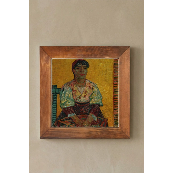 Vincent Van Gogh - İtalyan Kadın - Doğal Ahşap Çerçeveli Taş Tablo