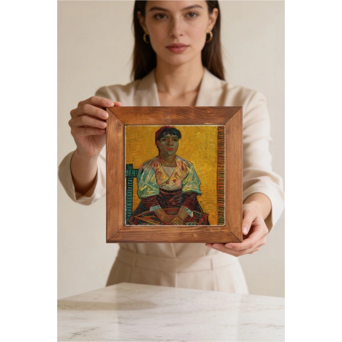 Vincent Van Gogh - İtalyan Kadın - Doğal Ahşap Çerçeveli Taş Tablo