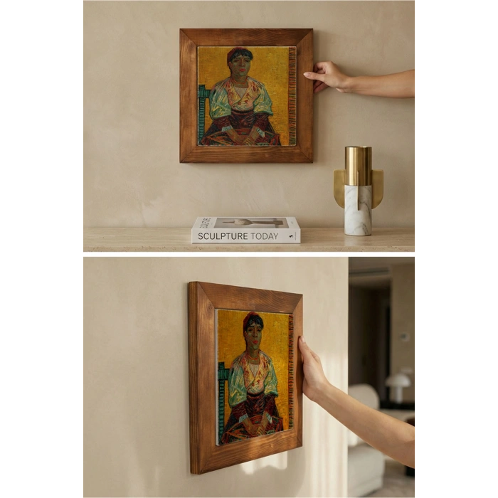 Vincent Van Gogh - İtalyan Kadın - Doğal Ahşap Çerçeveli Taş Tablo