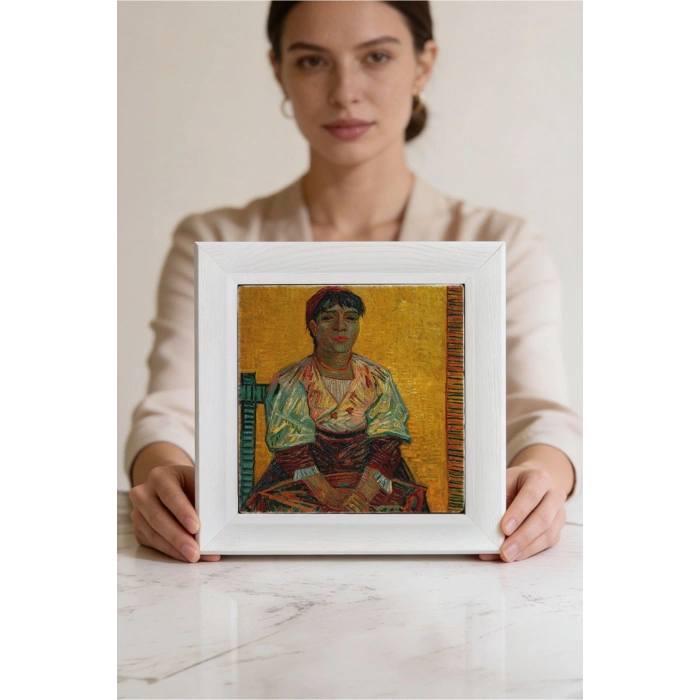 Vincent Van Gogh - İtalyan Kadın - Doğal Ahşap Çerçeveli Taş Tablo