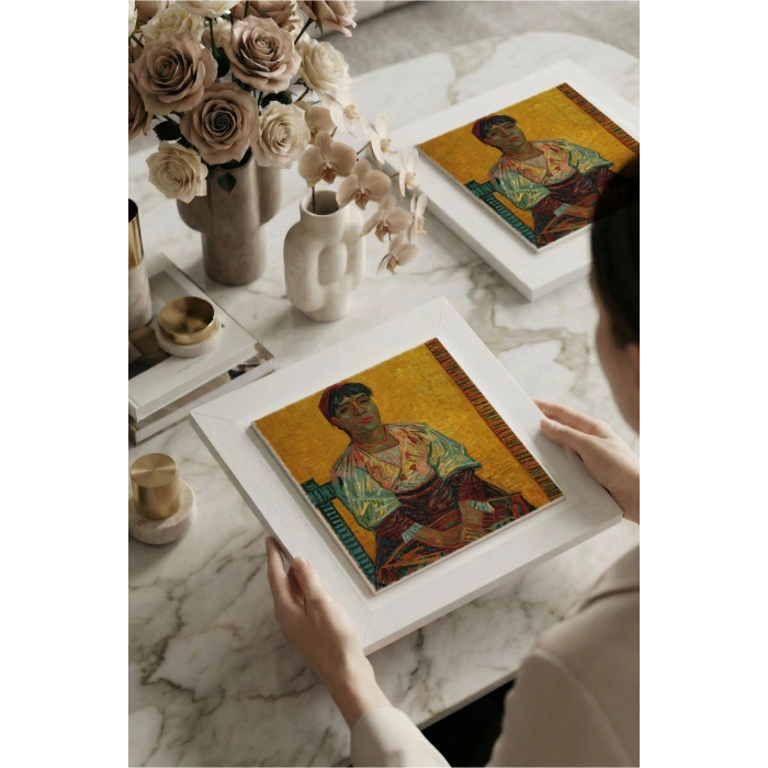 Vincent Van Gogh - İtalyan Kadın - Doğal Ahşap Çerçeveli Taş Tablo
