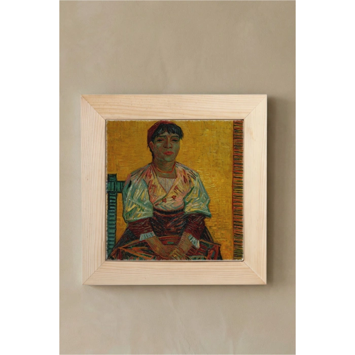 Vincent Van Gogh - İtalyan Kadın - Doğal Ahşap Çerçeveli Taş Tablo