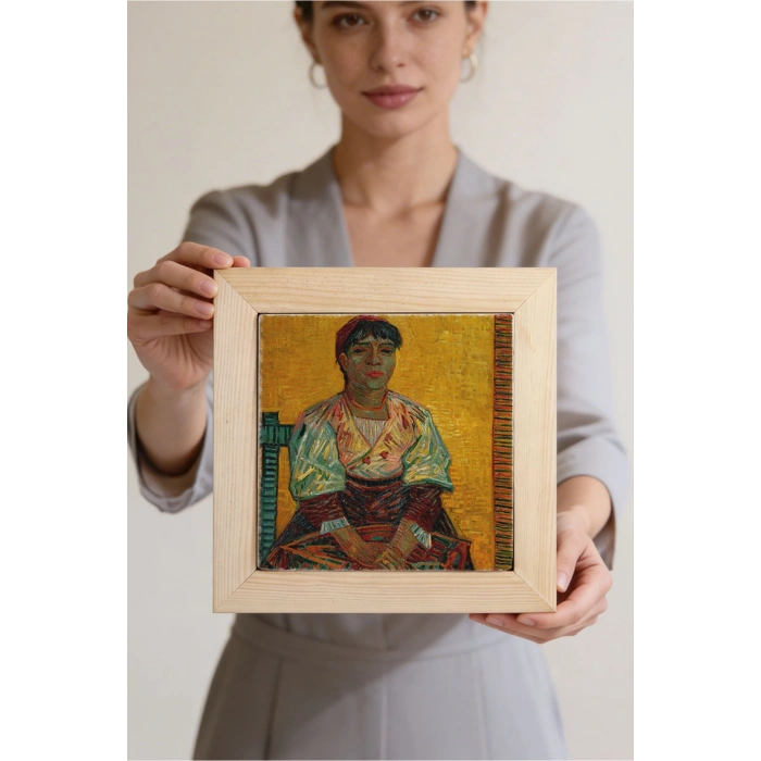 Vincent Van Gogh - İtalyan Kadın - Doğal Ahşap Çerçeveli Taş Tablo