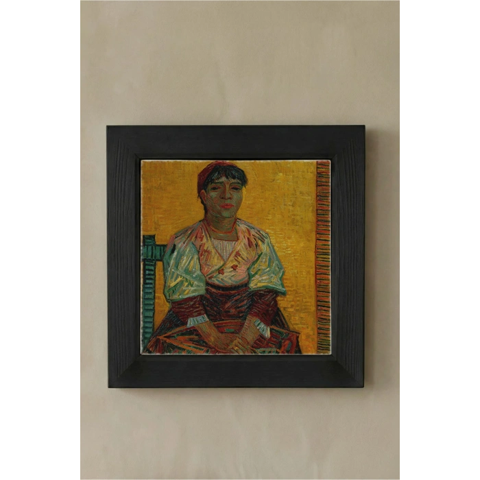 Vincent Van Gogh - İtalyan Kadın - Doğal Ahşap Çerçeveli Taş Tablo