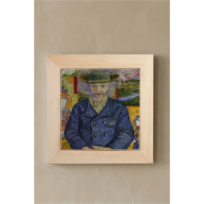 Vincent Van Gogh - Père Tanguy Portresi - Doğal Ahşap Çerçeveli Taş Tablo