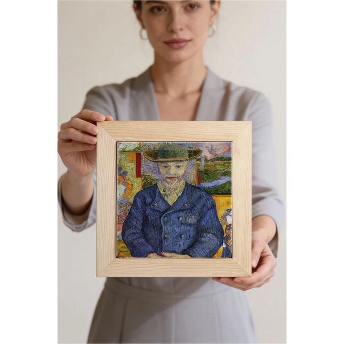 Vincent Van Gogh - Père Tanguy Portresi - Doğal Ahşap Çerçeveli Taş Tablo