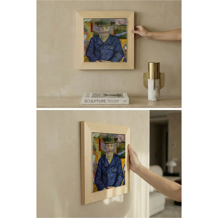Vincent Van Gogh - Père Tanguy Portresi - Doğal Ahşap Çerçeveli Taş Tablo