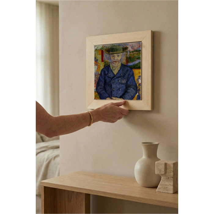 Vincent Van Gogh - Père Tanguy Portresi - Doğal Ahşap Çerçeveli Taş Tablo
