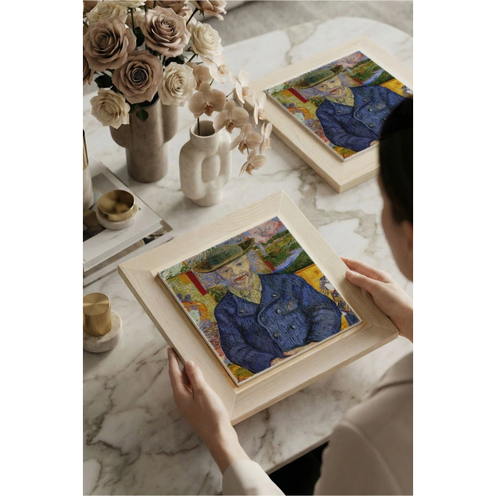 Vincent Van Gogh - Père Tanguy Portresi - Doğal Ahşap Çerçeveli Taş Tablo