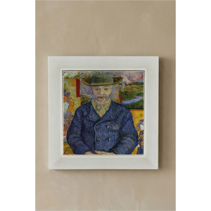 Vincent Van Gogh - Père Tanguy Portresi - Doğal Ahşap Çerçeveli Taş Tablo