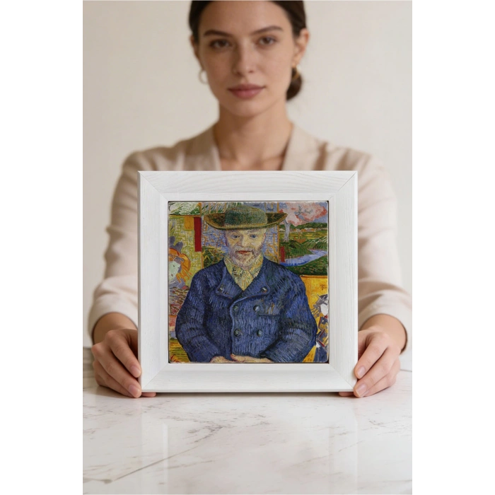Vincent Van Gogh - Père Tanguy Portresi - Doğal Ahşap Çerçeveli Taş Tablo