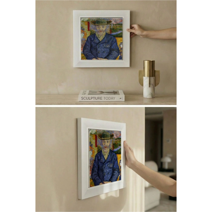 Vincent Van Gogh - Père Tanguy Portresi - Doğal Ahşap Çerçeveli Taş Tablo