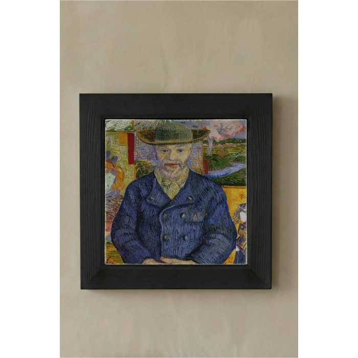 Vincent Van Gogh - Père Tanguy Portresi - Doğal Ahşap Çerçeveli Taş Tablo
